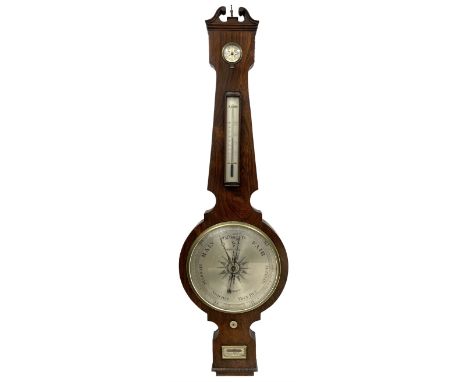 Victorian mercury syphon tube hall barometer c1870 in a rosewood case with a 12� register, makers plaque inscribed �T H Doubl