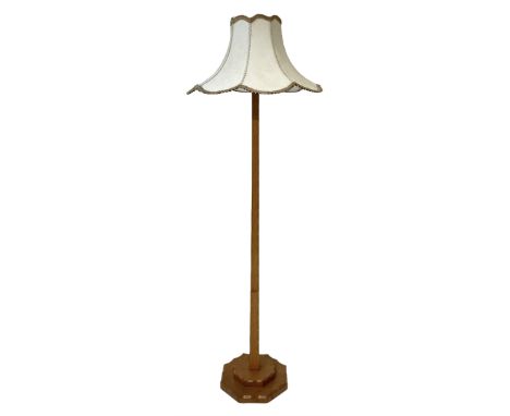 Yorkshire Oak - oak standard lamp, tapered stem with incised edge decoration, on circular and octagonal base, with shadeDimen