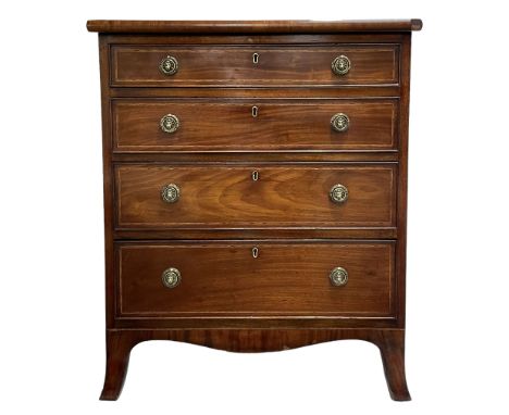 Small Georgian style mahogany chest, rectangular banded top with parquetry stringing, fitted with four graduating drawers, sh