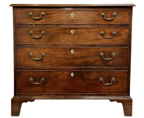 George III mahogany chest, rectangular moulded top over four graduating cock-beaded drawers, on bracket feet, with ivory escu