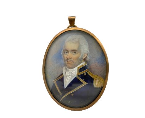 19th century oval portrait miniature, watercolour on ivory of a Naval officer 7cm x 5.5cm. This item has been registered for 
