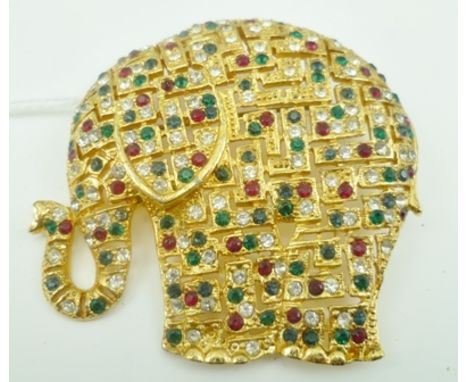 A COSTUME JEWELLERY BOW SHAPED BROOCH together with an ELEPHANT SHAPED BROOCH (2) 