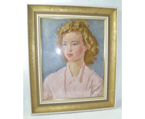 PHILIP NAVIASKY (1894-1982) Portrait of a Lady wearing a pink dress, Oil painting on board, signed, 49cm x 39cm, in gilt glaz