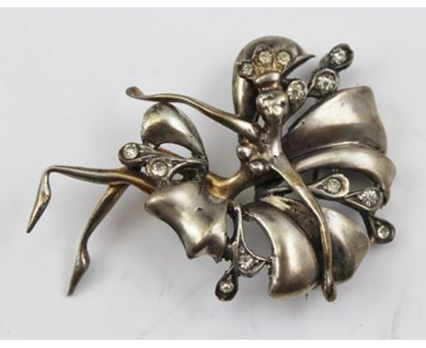 A STERLING SILVER BROOCH in the form of a Ballerina, 6cm 