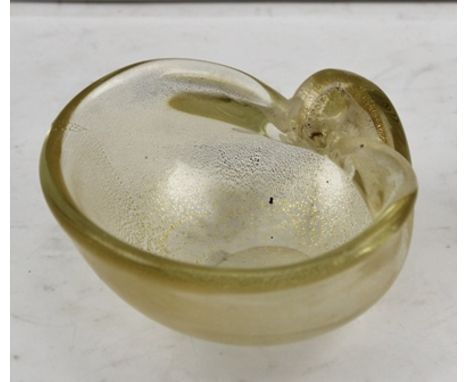 A MURANO GLASS BOWL OF SHELL FORM, clear with gilt aventurine inclusions, 10cm 