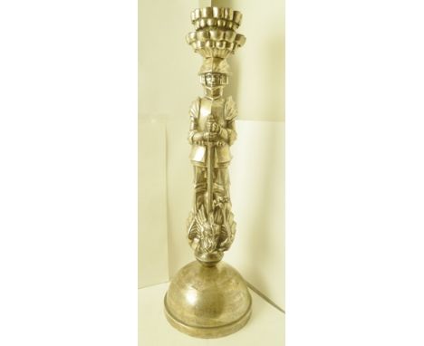 AN EARLY 20TH CENTURY AUSTRIAN SILVER PLATED LAMP BASE, the stem modelled as "St George", standing victorious over the dragon