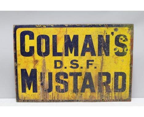 AN EARLY TO MID-20TH CENTURY ENAMEL SIGN "COLMAN'S D.S.F. MUSTARD", 40cm x 61cm 