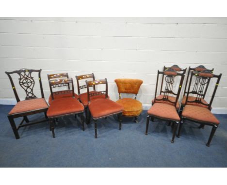 A VICTORIAN BUTTON BACK NURSING CHAIR, a set of four arts and crafts dining chairs, two Georgian chairs, and a set of four 20