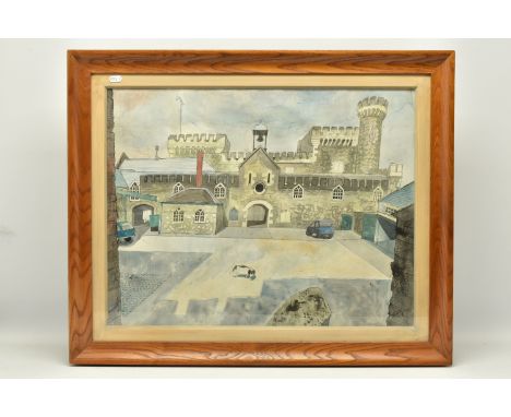 EDWARD BAWDEN (1903-1989) 'CAERHAYS CASTLE', CORNWALL: ENTRANCE TO THE STABLE YARD', a view of the castle from an unusual per