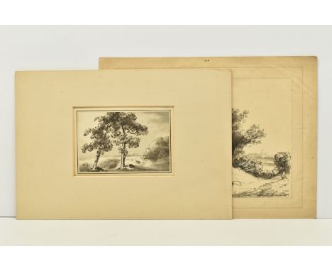 CIRCLE OF DR THOMAS MONRO (1759-1833) TWO UNSIGNED SKETCHES, the first depicts dilapidated buildings in a landscape, charcoal