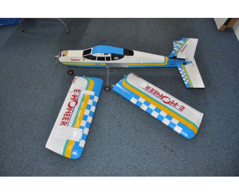 A SEAGULL EP MODEL PLANE with 63in wingspan, engine and propeller mounted Condition some body covering damage (untested)