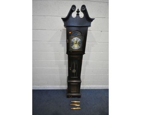 A 20TH CENTURY MAHOGANY LONGCASE CLOCK, with an eight inch brass and silvered dial, roman numerals, engraved with Franz Herml