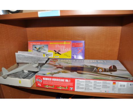 AN AIRFIX HAWKER HURRICANE Mk1 MODEL KIT 1:24 scale in original box, a Dumas Aircraft Hawker Hurricane model kit, an Airfix B