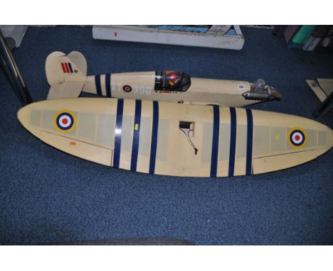 A SUBMARINE SPITFIRE MODEL PLANE with engine and propeller wingspan 54in