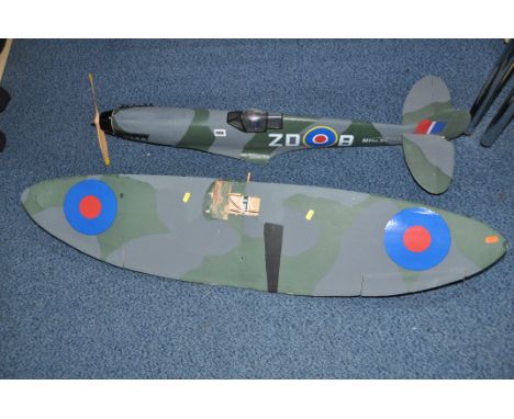 A SPITFIRE MODEL PLANE with engine and propeller, wingspan 48in