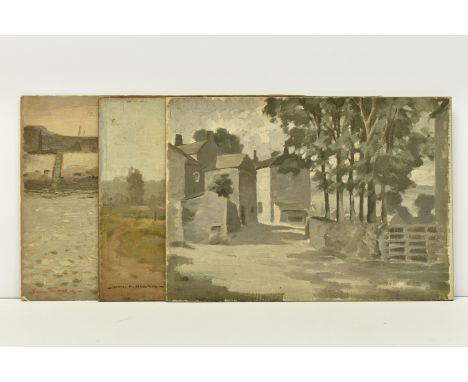 JOHN ALFRED HAGGIS (1897-1968) THREE OILS ON BOARD, the first depicting a harbour scene, signed bottom left, the second a riv