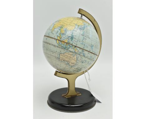 A LATE 1950s CHAD VALLEY CHILD'S GLOBE, M200, rotates on its stand, with clock setting wheel, height 21.5cm (1) (Condition Re