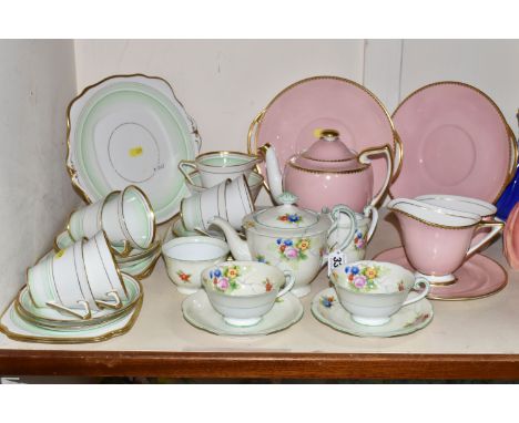 THREE TEA SETS BY NORITAKE, ROYAL DOULTON AND BELL CHINA, the Noritake being a tea for two set decorated with floral sprays, 