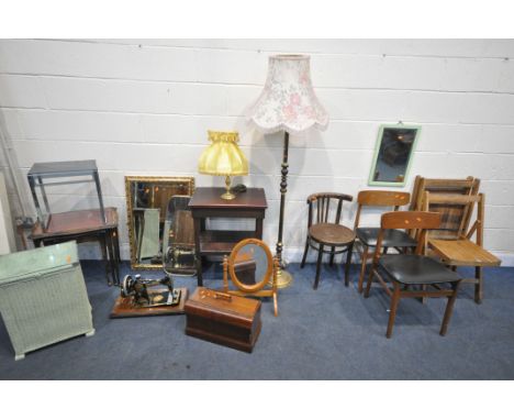 A LARGE SELECTION OF OCCASIONAL FURNITURE, to include a rectangular gilt frame bevelled edge wall mirror, 84cm x 57cm, three 