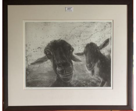 Chris Salmon limited edition print, Goats, signed and numbered 29/100. Image 16” x 12”, frame 24” x 20”. Good condition with 