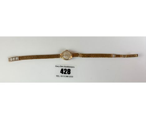 9k gold ladies Accurist watch with 9k gold bracelet, total w: 17.6 gms, not working