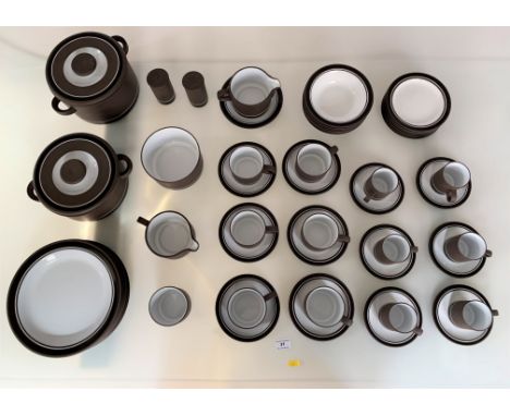 51 piece Hornsea Contrast tea/coffee/dinner service including 6 dinner plates, 6 side plates, 6 bowls, 2 casserole dishes wit