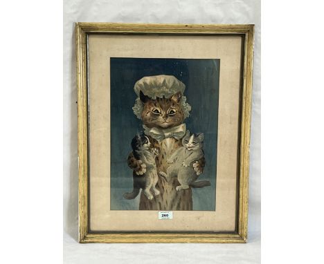 PETER LOUIS WAIN. BRITISH 1860-1939 Cat with two kittens. Print on paper 16" x 11"
