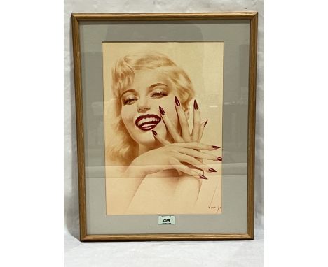 A glass print after Alberto Vargas 1896-1982. En Garde Marilyn Monroe c.1957. 15½" x 10½"