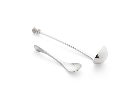 A MODERN PUNCH LADLE GRAHAM STEWART, EDINBURGH 2002 the deep bowl to a tapered stem and thistle terminal; together with a pre