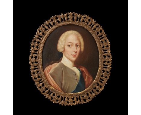 PORTRAIT OF PRINCE HENRY BENEDICT STUART MID-18TH CENTURY oil on panel, a half portrait of Prince Henry Benedict Stuart(13.5c