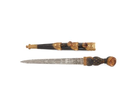 A VICTORIAN 78TH HIGHLANDERS OFFICER'S DIRK BLADE SIGNED BUCKMASTER, LONDON the carved black wood handle with basket weave an