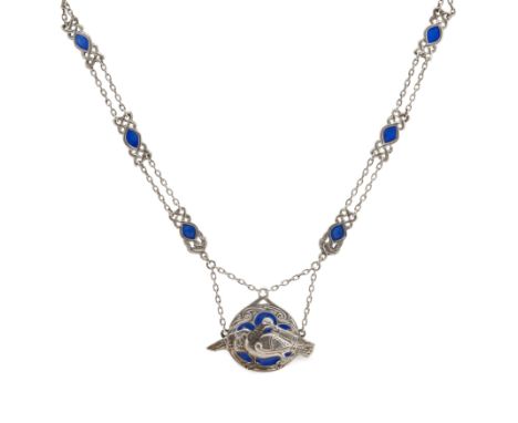 IONA - A SCOTTISH PROVINCIAL SILVER AND ENAMEL NECKLACE ALEXANDER RITCHIE marked A.R. IONA, the central pendant modelled as a