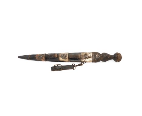 AN EARLY VICTORIAN DIRK BLADE SIGNED ADY &amp; SON the carved baluster handle with applied rampant lion and embossed floral c