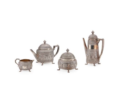 Y A VICTORIAN FOUR PIECE TEA AND COFFEE SERVICE MILLIDGE &amp; SON, EDINBURGH 1876 comprising coffee pot, teapot, a covered s