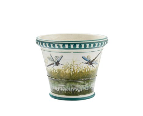 A WEMYSS WARE STUART FLOWER POT 'DRAGONFLIES' PATTERN, EARLY 20TH CENTURY decorated by Edwin Sandland, impressed and painted 