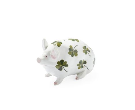 A SMALL WEMYSS WARE PIG 'SHAMROCKS' PATTERN, POST 1930 decorated by Joe Nekola, painted WEMYSS(15.5cm long)