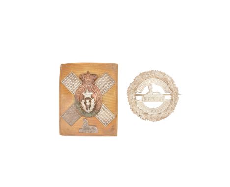A LATE VICTORIAN CAMERON HIGHLANDERS CROSS BELT PLATE R &amp; H B KIRKWOOD the textured back plate with applied regimental ba