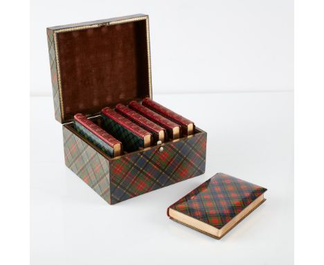 A MAUCHLINE 'TARTAN WARE' BOOK BOX, WITH VOLUMES BY SIR WALTER SCOTTLATE 19TH CENTURYthe rectangular box covered in McBeth ta
