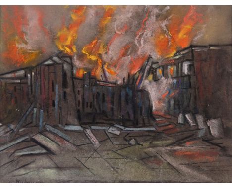 ‡ Leonard Richmond (1889-1965) The destruction of Arras Signed Pastel on grey paper 24 x 31cm ++Good condition -