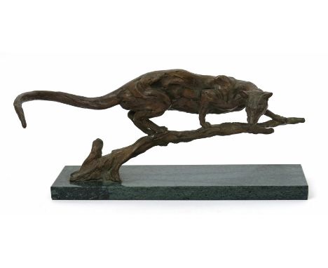 ‡ Jonathan Kenworthy (b.1943) Genet cat Signed, dated '68 and numbered 4/7 Bronze on a stone base 18cm high ++Good condition 