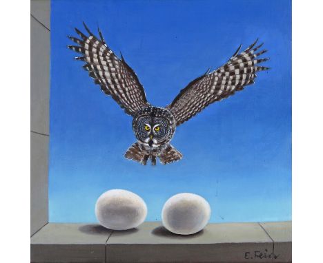 ‡ Eleanor Fein (b.1940) Magritte's Eggs, 2011 Signed Oil on canvas 30 x 30cm Provenance: Bohun Gallery, Henley-on-Thames, 4th