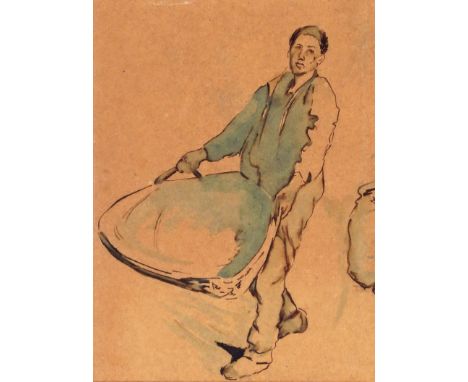‡ Henry Wilkinson Daniel (1875-1959) Farmer's Boy Pen, ink and wash on buff paper 12 x 9cm Provenance: Label verso inscribed 