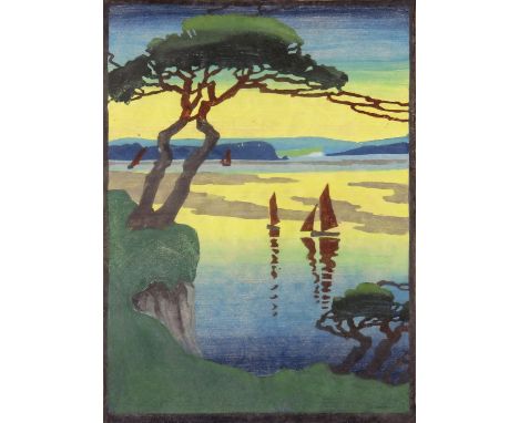 Thomas Todd Blaylock (1876-1929) Low tide, Poole harbour Signed Woodcut 28.5 x 21cm ++Good condition -