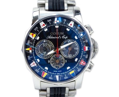 Man's Corum Admiral's Cup 985.641.20 Stainless Steel and Rubber Chronometer Automatic Movement Watch. Case measures 44mm diam