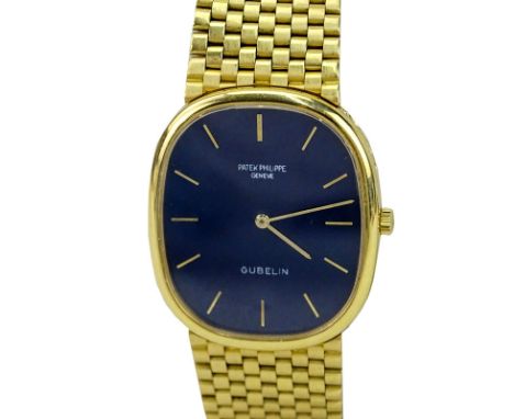 Man's Vintage Patek Philippe Gubelin Golden Ellipse 18 Karat Yellow Gold Bracelet Watch with Automatic Movement. Case measure