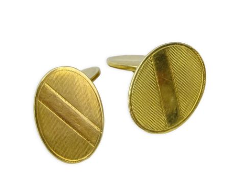 Pair 18 Karat Yellow Gold Cufflinks. Unsigned. Good condition. Weighs approx. 14.2 grams. Shipping $30.00 (estimate $100-$200