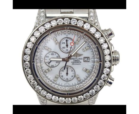 Man's Breitling Approx. 17.60 Carat Round Brilliant Cut Diamond and Stainless Steel Chronometre Automatic Bracelet Watch with