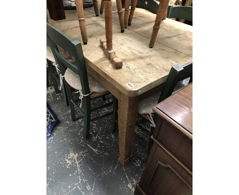 A pine table.   W 183 x D 89 x H 77cms. together with a green painted wooden clock face