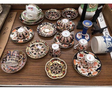 Crown Derby Imari palette tea and coffee wares, a Victorian jug, mug and candlestick, etc.