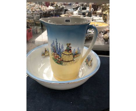 A wash jug and bowl, another wash bowl together with two light shades and other ceramics
